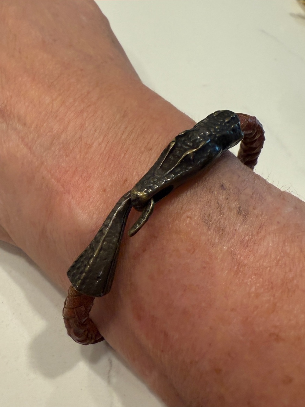 Braided Leather Bracelet with Snake Head Clasp